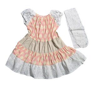 NWOT | Star Vixen Pink & Yellow Tiered Dress | White Lace Belt | Size 24M